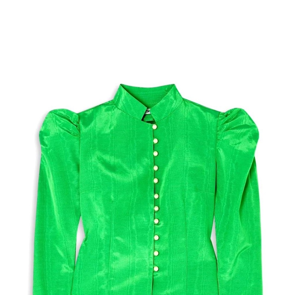 Batsheva Ruffled Moiré Blouse in Green size 6